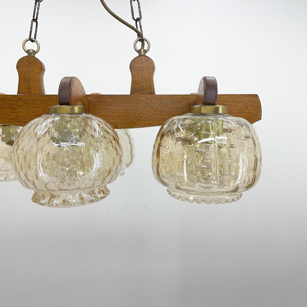 Wood & Glass Ceiling Lamp, Czechoslovakia, 1970s