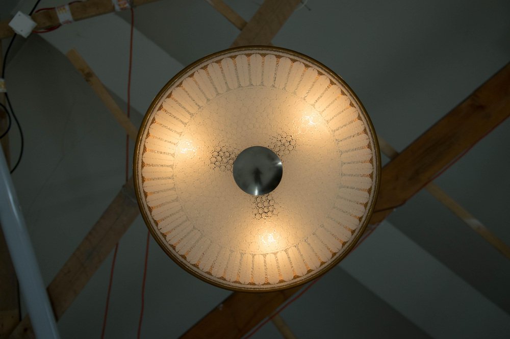 Wood & Glass Ceiling Lamp, Germany, 1960s