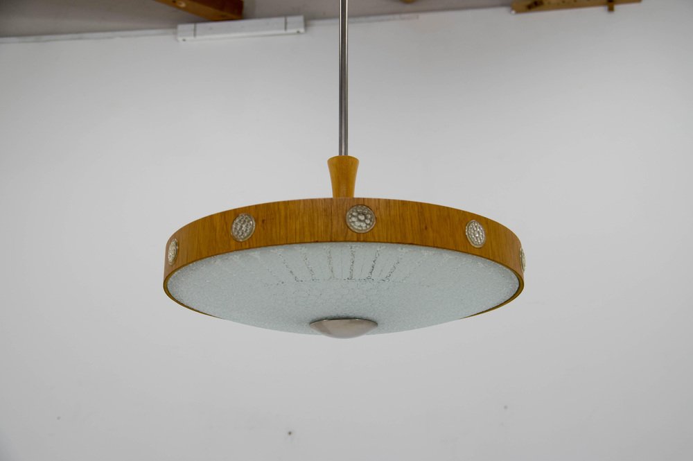 Wood & Glass Ceiling Lamp, Germany, 1960s