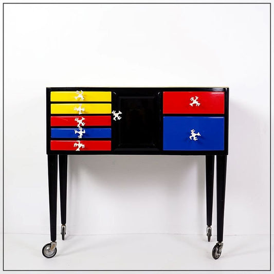 Wood Lacquerd Mondrian Colors Dental Cabinet