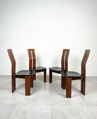 Wood & Leather Chairs by Mario Marenco for Mobil Girgi, Italy, 1970s, Set of 4-LYQ-1221946