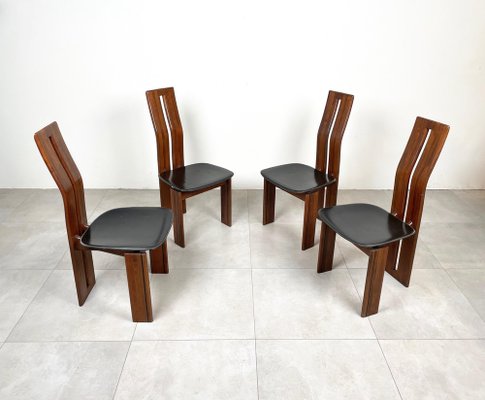 Wood & Leather Chairs by Mario Marenco for Mobil Girgi, Italy, 1970s, Set of 4-LYQ-1221946