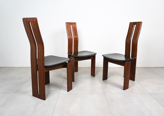 Wood & Leather Chairs by Mario Marenco for Mobil Girgi, Italy, 1970s, Set of 4-LYQ-1221946