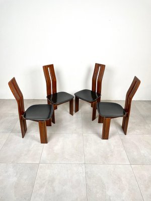 Wood & Leather Chairs by Mario Marenco for Mobil Girgi, Italy, 1970s, Set of 4-LYQ-1221946