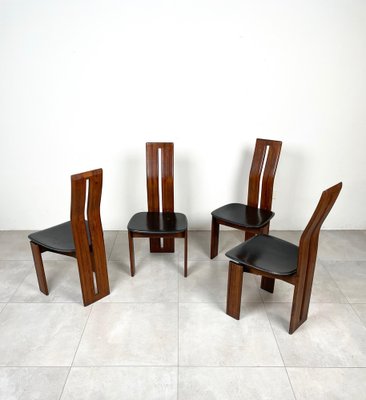 Wood & Leather Chairs by Mario Marenco for Mobil Girgi, Italy, 1970s, Set of 4-LYQ-1221946