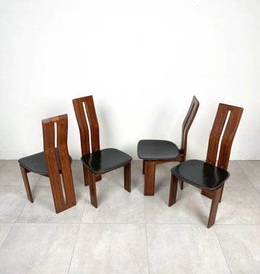 Wood & Leather Chairs by Mario Marenco for Mobil Girgi, Italy, 1970s, Set of 4-LYQ-1221946