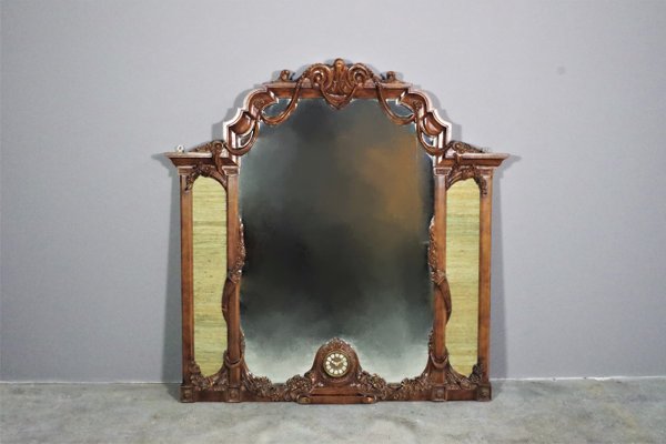 Wood Mirror with Clock, 1960s-KNM-863183