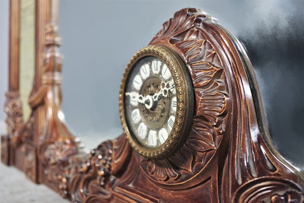 Wood Mirror with Clock, 1960s-KNM-863183