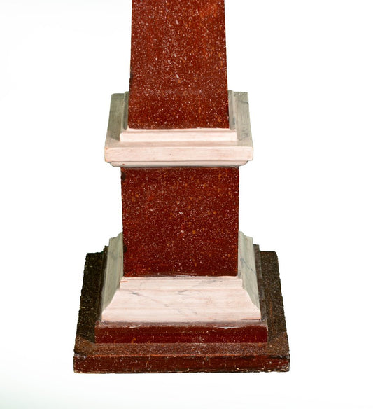 Wood Obelisk Lacquered in Porphyry and White Carrara, 1970s