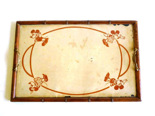 Wood & Painted Metal Mickey Mouse Tray, 1930s