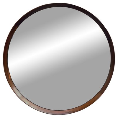 Wood Round Wall Mirror, Italy, 1960s-YUW-2034078