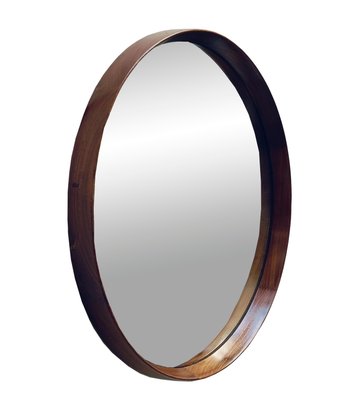 Wood Round Wall Mirror, Italy, 1960s-YUW-2034078