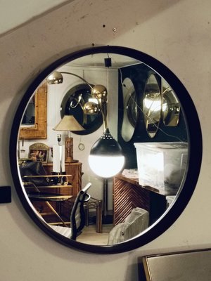 Wood Round Wall Mirror, Italy, 1960s-YUW-2034078