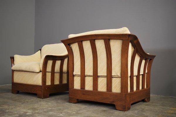 Wood Sofa & Armchairs from Mobil Girgi, 1970s, Set of 3-KNM-1283431