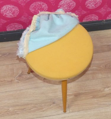 Wood Stool with Filigree Legs & Pastel Blue Fluff Cover-AFE-2023496