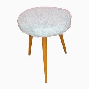 Wood Stool with Filigree Legs & Pastel Blue Fluff Cover-AFE-2023496