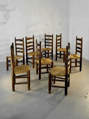 Wood & Straw Chairs by Charles Dudouyt, France, 1950s, Set of 8-NLF-960905