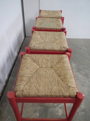 Wood & Straw Stools, 1980s, Set of 4-WWQ-1325206