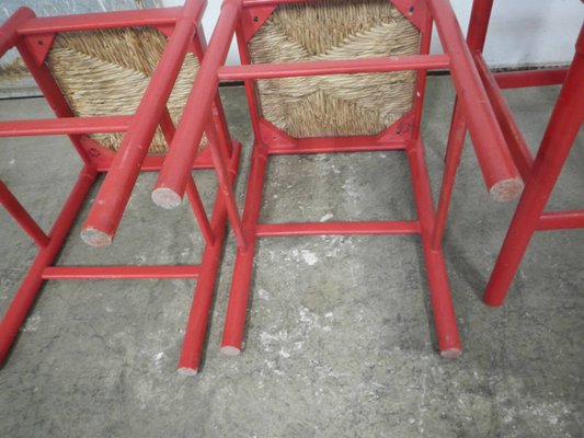 Wood & Straw Stools, 1980s, Set of 4-WWQ-1325206