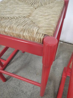 Wood & Straw Stools, 1980s, Set of 4-WWQ-1325206