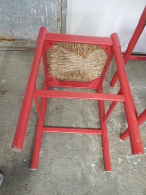 Wood & Straw Stools, 1980s, Set of 4-WWQ-1325206