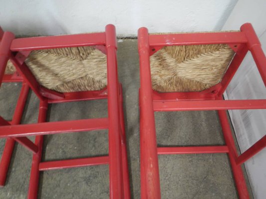 Wood & Straw Stools, 1980s, Set of 4-WWQ-1325206