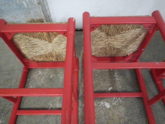 Wood & Straw Stools, 1980s, Set of 4-WWQ-1325206