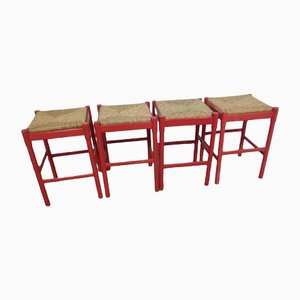 Wood & Straw Stools, 1980s, Set of 4-WWQ-1325206