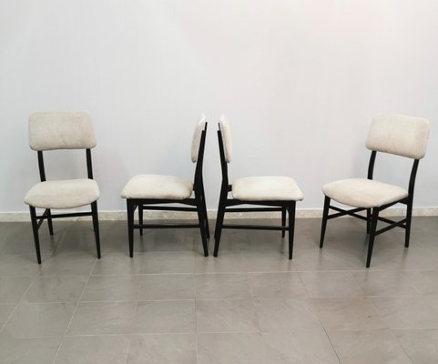 Wood & Striped Velvet Dining Chairs and attributed to Edmondo Palutari for Dassi, Italy, 1950s Set of 4-ZST-1388786