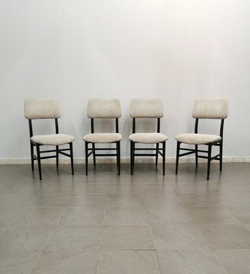 Wood & Striped Velvet Dining Chairs and attributed to Edmondo Palutari for Dassi, Italy, 1950s Set of 4-ZST-1388786