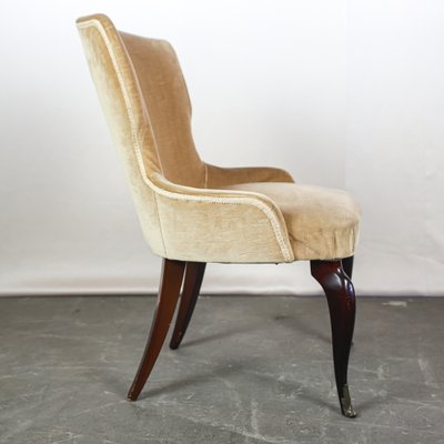 Wood & Velvet Lounge Chair, 1950s-ZLY-672685