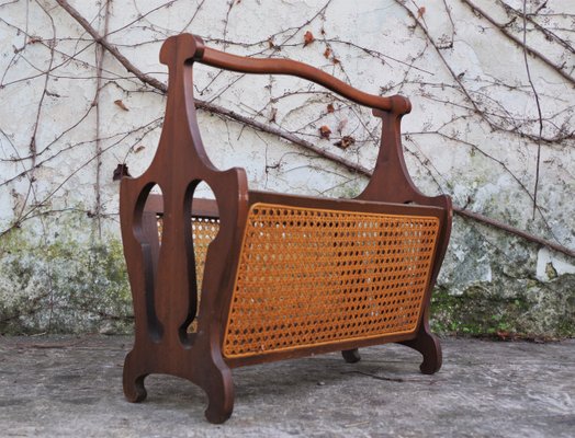 Wood & Vienna Straw Magazine Rack, 1950s-KNM-859210