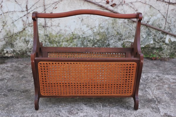 Wood & Vienna Straw Magazine Rack, 1950s-KNM-859210