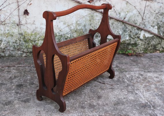 Wood & Vienna Straw Magazine Rack, 1950s-KNM-859210