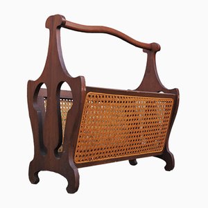 Wood & Vienna Straw Magazine Rack, 1950s-KNM-859210