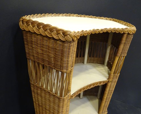 Wood, Wicker and Wrought Iron Bar Cabinet with Stool, 1960s, France., Set of 2-NUC-1314590