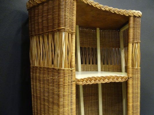 Wood, Wicker and Wrought Iron Bar Cabinet with Stool, 1960s, France., Set of 2-NUC-1314590