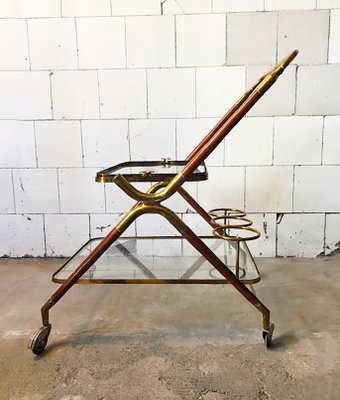 Wooden and Brass Bar Cart by Cesare Lacca, Italy, 1950s-VCV-638784