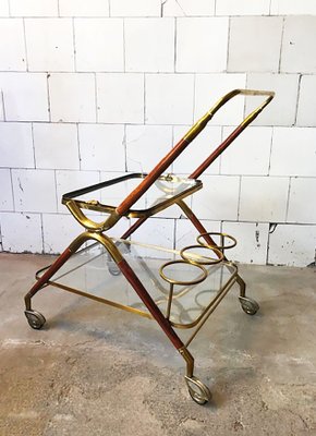 Wooden and Brass Bar Cart by Cesare Lacca, Italy, 1950s-VCV-638784