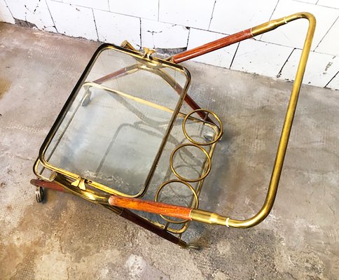 Wooden and Brass Bar Cart by Cesare Lacca, Italy, 1950s-VCV-638784