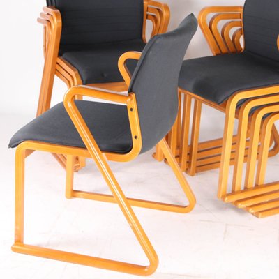 Wooden and Fabric Armchairs, 1980s, Set of 8-DSC-2020488