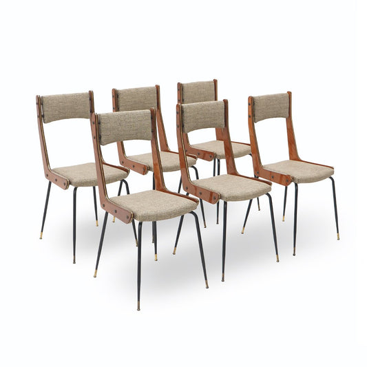 Wooden and Fabric Chairs by R.B. Rossana, 1960s, Set of 6