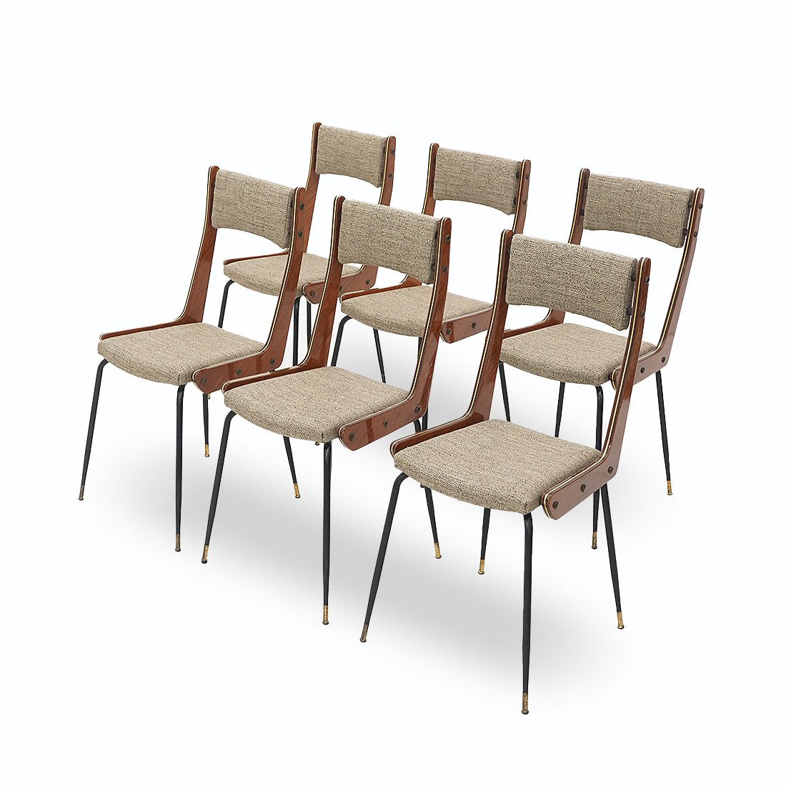 Wooden and Fabric Chairs by R.B. Rossana, 1960s, Set of 6