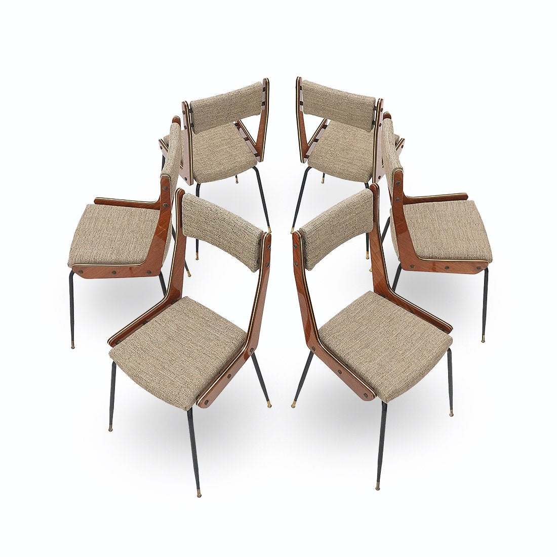 Wooden and Fabric Chairs by R.B. Rossana, 1960s, Set of 6