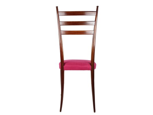 Wooden and Magenta Fabric Dining Chairs by Paolo Buffa, 1950s, Set of 4-RD-2026835