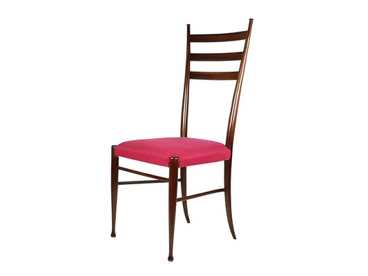 Wooden and Magenta Fabric Dining Chairs by Paolo Buffa, 1950s, Set of 4-RD-2026835