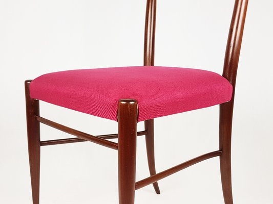 Wooden and Magenta Fabric Dining Chairs by Paolo Buffa, 1950s, Set of 4-RD-2026835