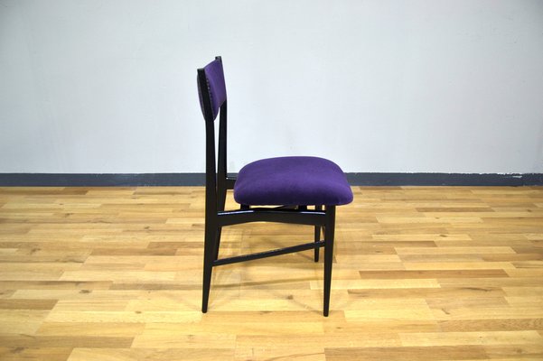 Wooden and Purple Velvet Dining Chairs, Italy, 1950s, Set of 6-QZZ-1305925