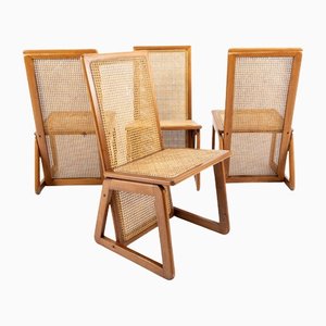 Wooden and Straw Chairs, Denmark, 1970s, Set of 4-UPW-1157370