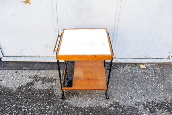 Wooden Bar Trolley in Enamel Metal, 1950s-VCV-1790997